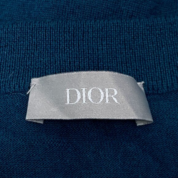 Dior Deep Blue Cashmere Round-Neck Long-Sleeved Sweater XL Logo Embroidery Made - Picture 2 of 7